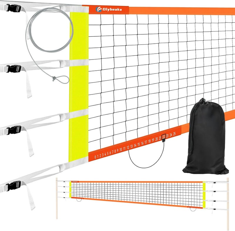 Olybeaka Professional Volleyball Net with Aircraft Steel Cable, Scoring Design - Anti-UV & Heavy Duty for Outdoor, Backyard, Pool, Schoolyard, Beach - Portable 32 * 3FT Volleyball Net with Storage Bag - Image 1